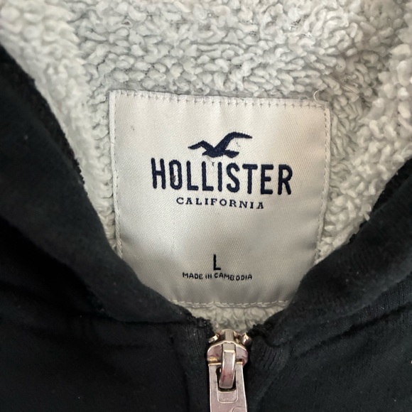 Hollister Blank Boxy Cropped Full Zip Sherpa Lined Hoodie Women’s Size L Black - Picture 5 of 8